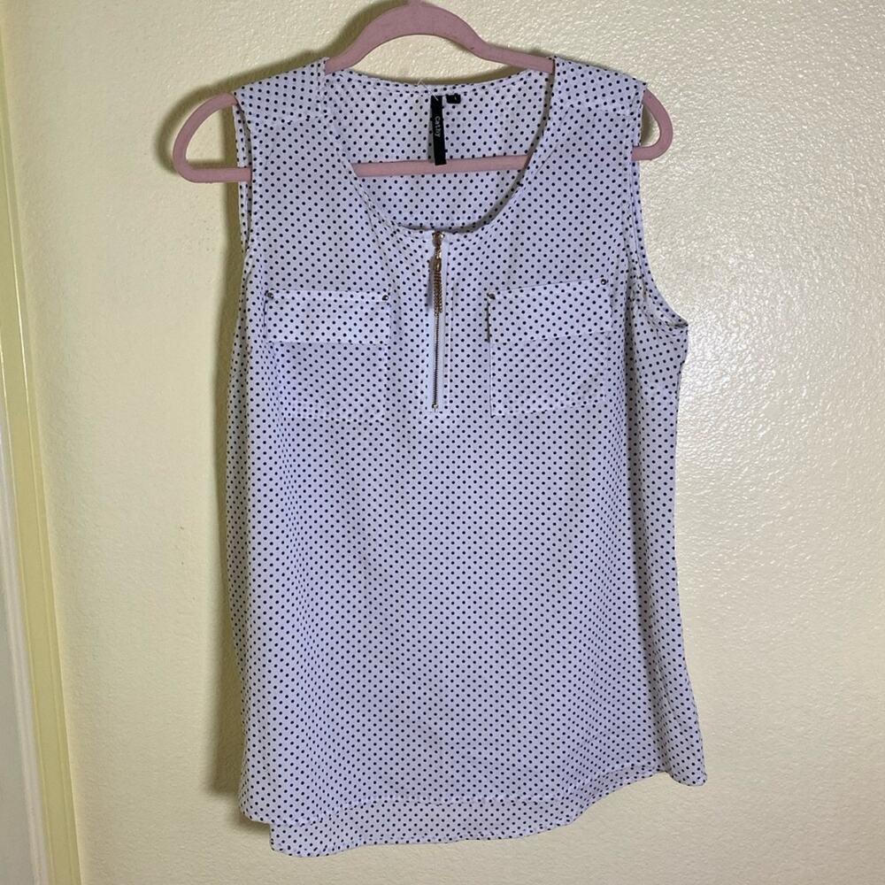NWOT Cathy Black Polka Dot Sleeveless Blouse, Size L